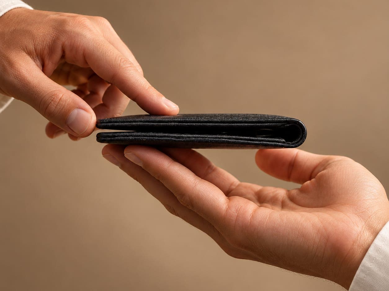 Portefeuille fin entre les doigts