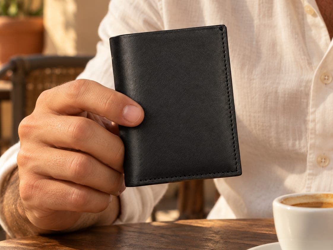 Le portefeuille en main, au café